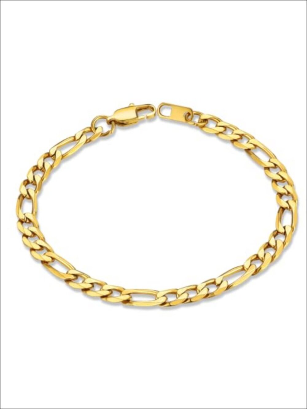 Men's Figaro Chain Bracelet Stainless Steel 14k Gold Plated Link